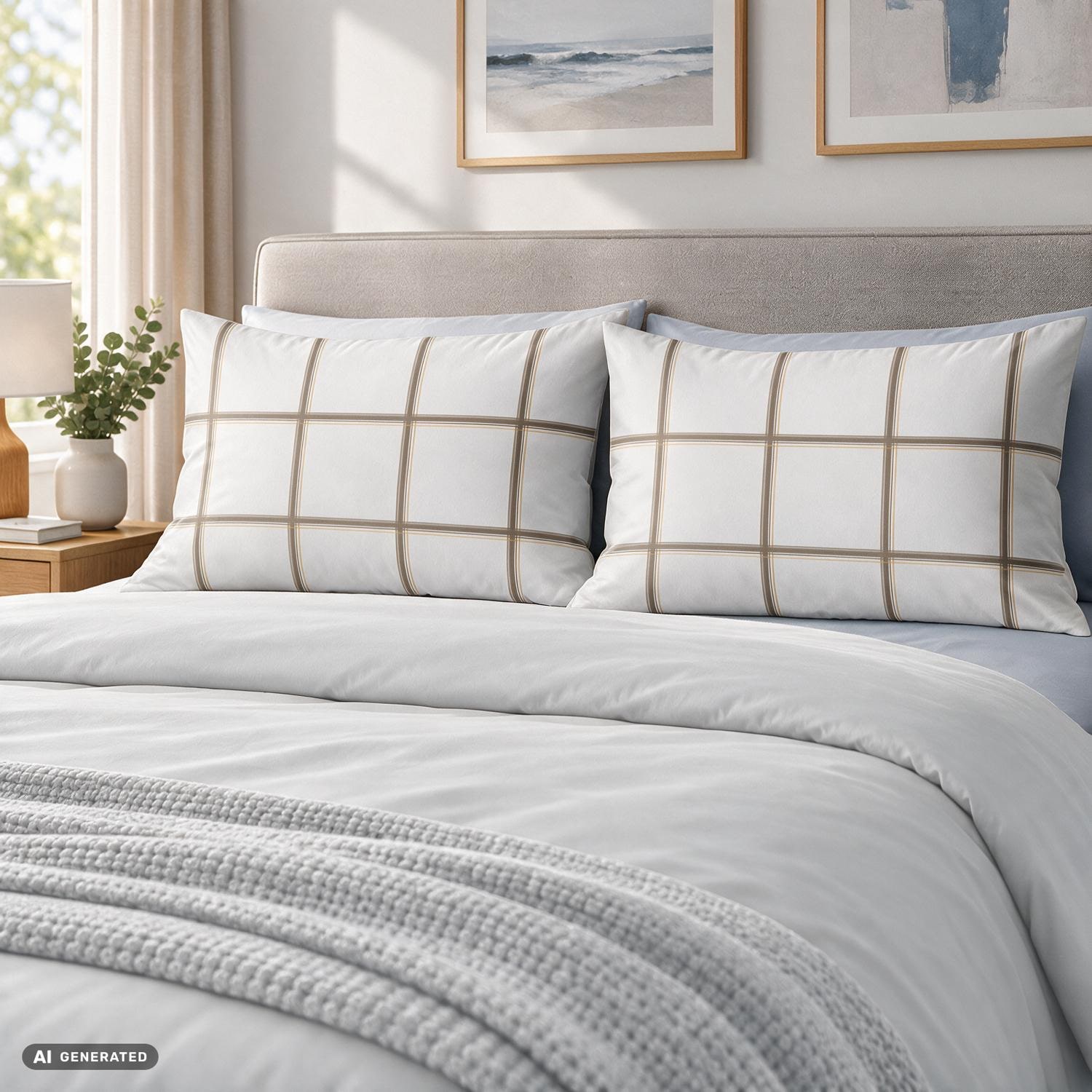 CloudComfort Basic Baumwoll Kissenbezug weiß kariert 2er-Set 40 x 80 cm