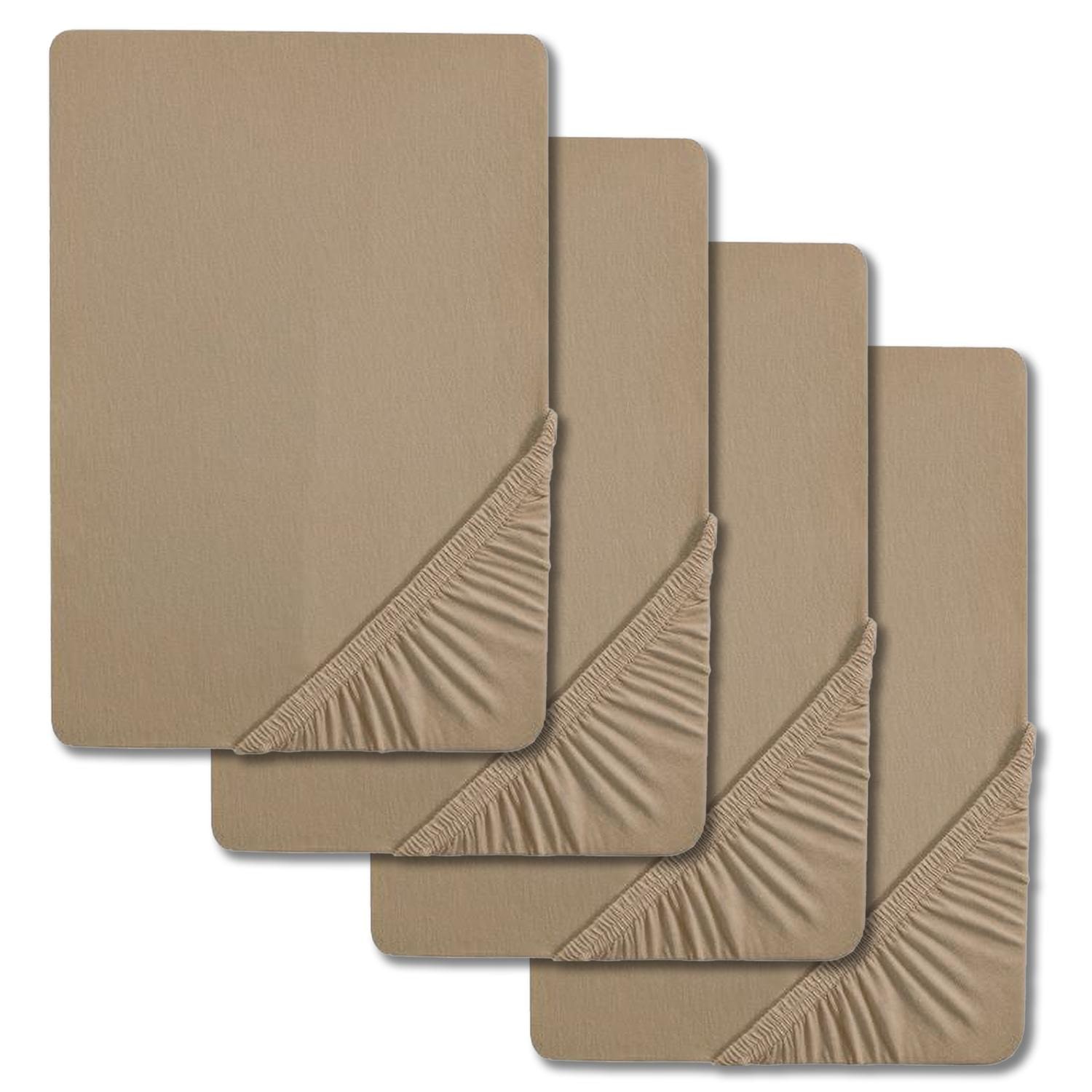 Set van 4 CloudComfort Basic hoeslakens, taupe, 180 x 190 - 200 x 200 cm