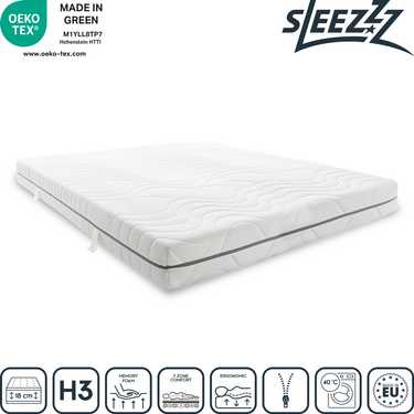 7 zonu viskoelastiskais matracis Sleezzz Smart 160 x 200 cm, augstums 18 cm, cietības līmenis H3, ar gaisa atmiņas putām