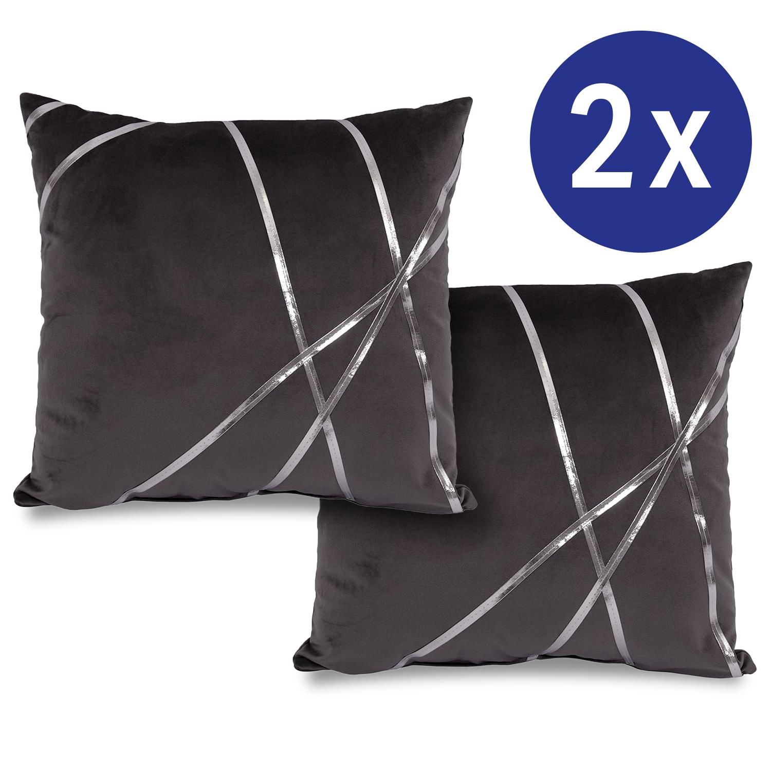 Double pack of decorative cushions velvet black 45 x 45 cm