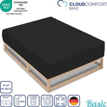 voordeelverpakking 4 kleuren CloudComfort Basic hoeslaken jersey stretch wit/zilvergrijs/donkergrijs/zwart 90 x 190 - 100 x 200 cm (4 stuks)