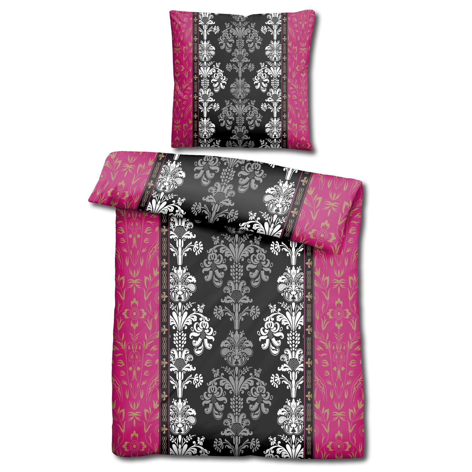 Double pack of CloudComfort Basic microfiber bed linen black/pink 135 x 200 + 80 x 80 cm