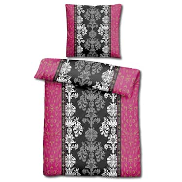 Doppelpack CloudComfort Basic Mikrofaser Bettwäsche schwarz/pink 135 x 200 + 80 x 80 cm