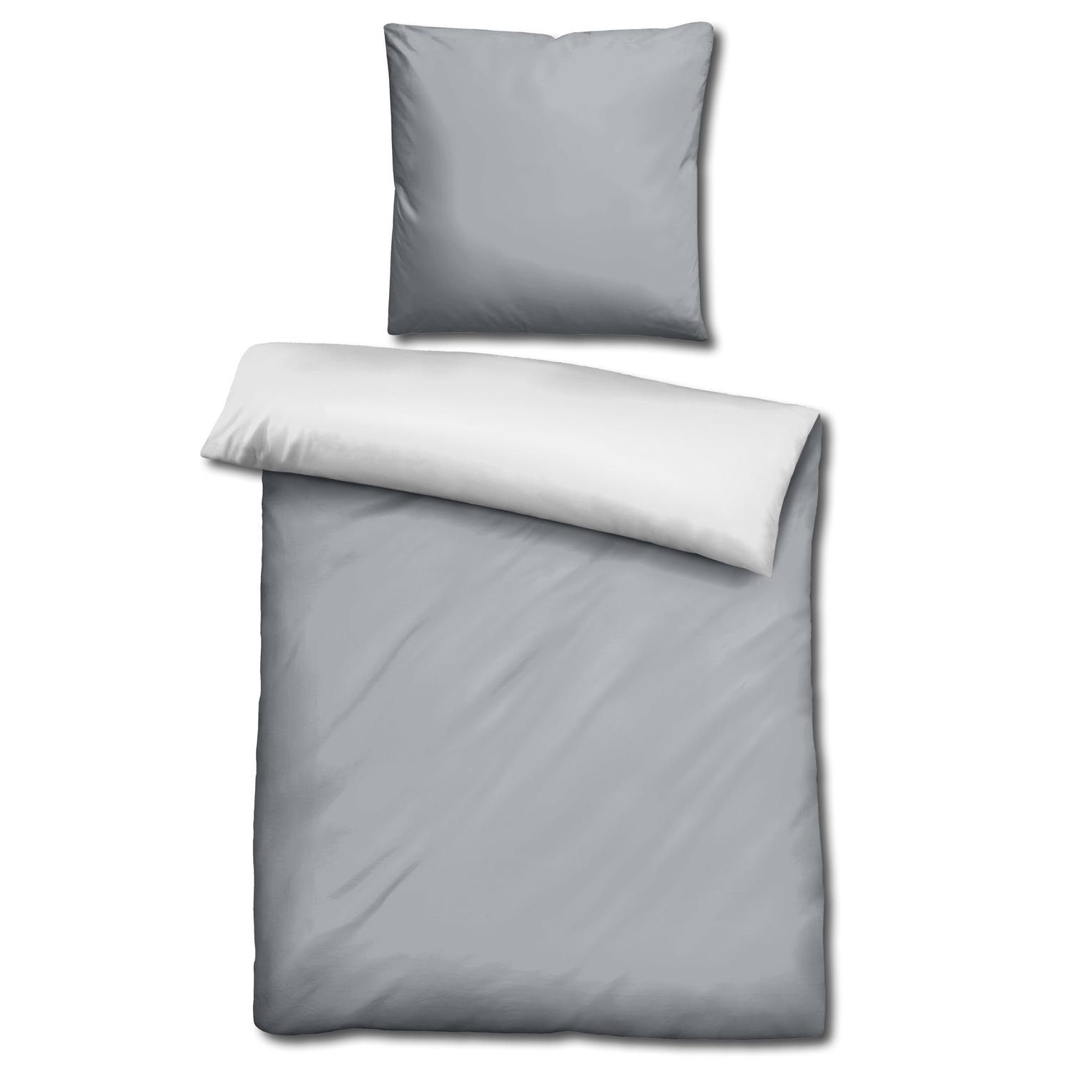 Double pack Sleezzz® Renforcé reversible bed linen light gray/white 135 x 200 + 80 x 80 cm