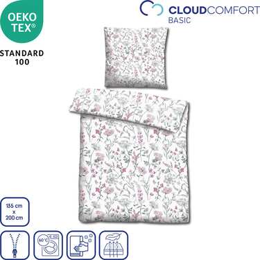 CloudComfort Basic Mikrofaser Bettwäsche Sommerblumen 135 x 200 + 80 x 80 cm