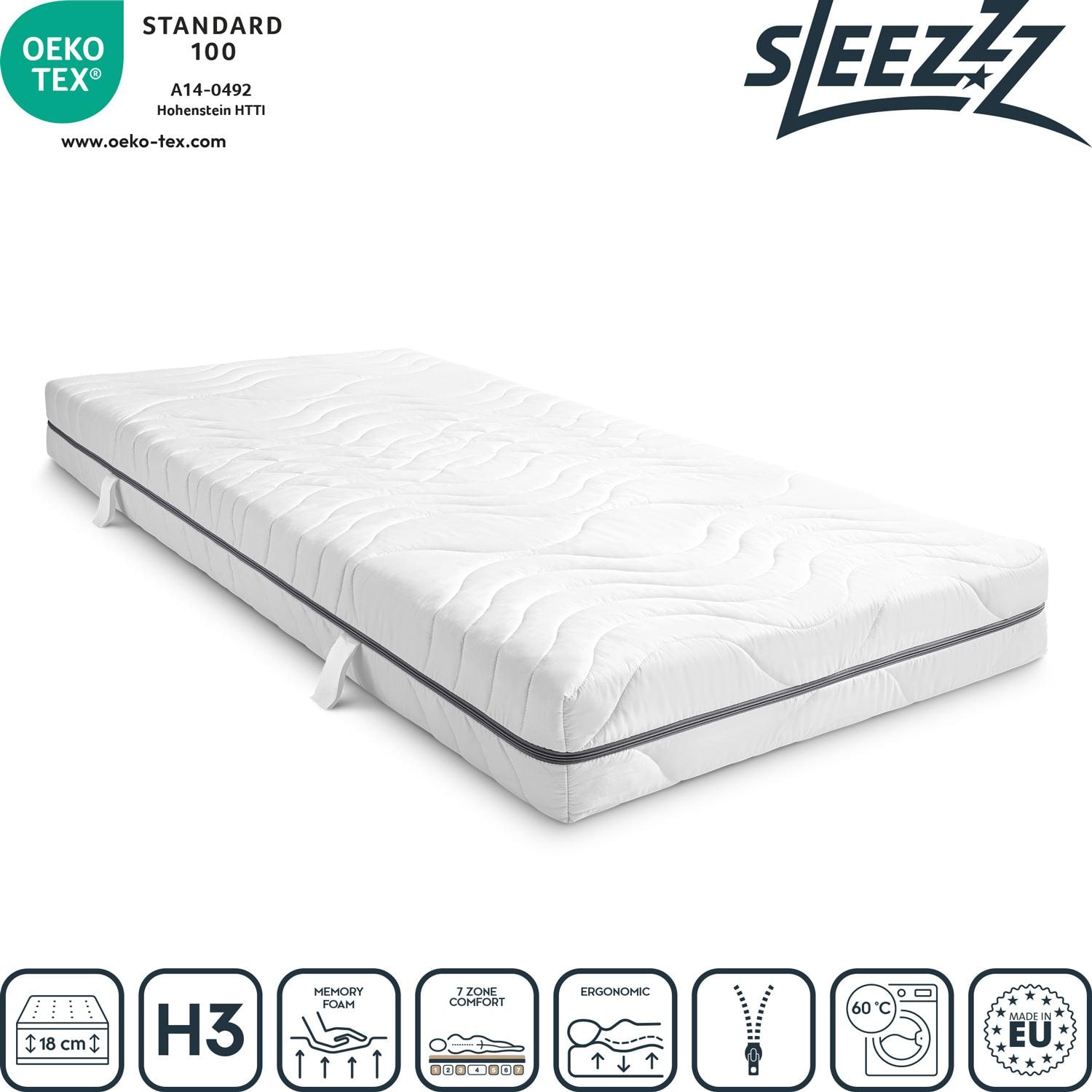 Eigenschaften als Symbole – Sleezzz® Smart Matratze 90x200 cm + CloudComfort Basic Mikrofaser Kopfkissen 80 x 80 cm