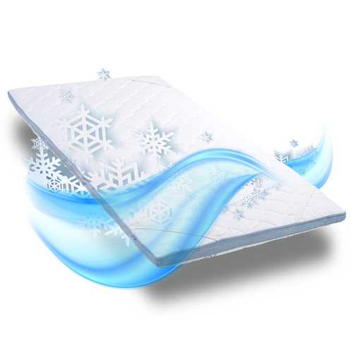 Cold foam topper CloudComfort Cool 90 x 200 cm H2/H3, height 7 cm, firmness level H2/H3, 7-zone topper with summer and winter side + CloudComfort Basic gel-flake pillow 40 x 80 cm