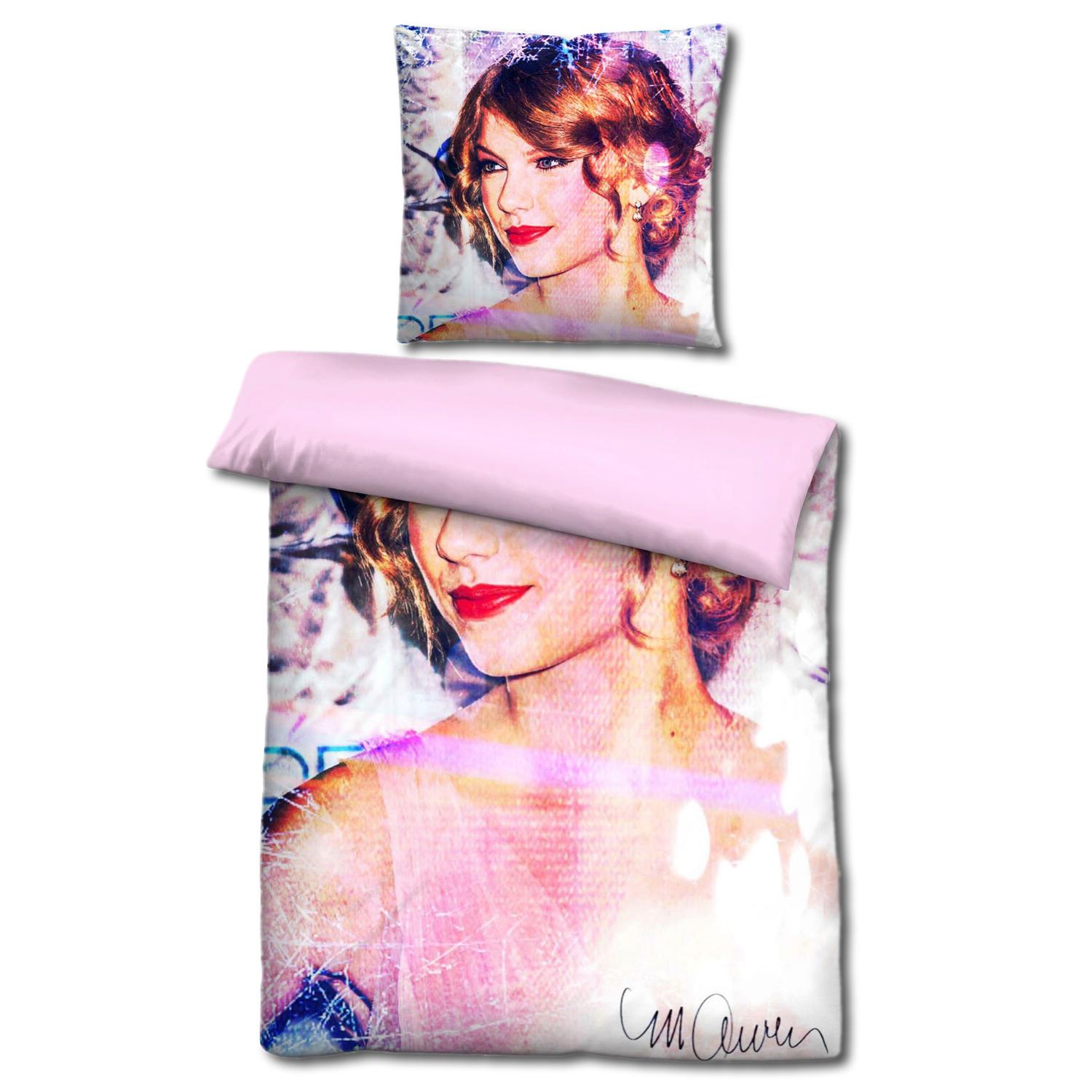 Roupa de cama reversível em microfibra Castell Taylor Swift por Sid Maurer 135 x 200 + 80 x 80 cm