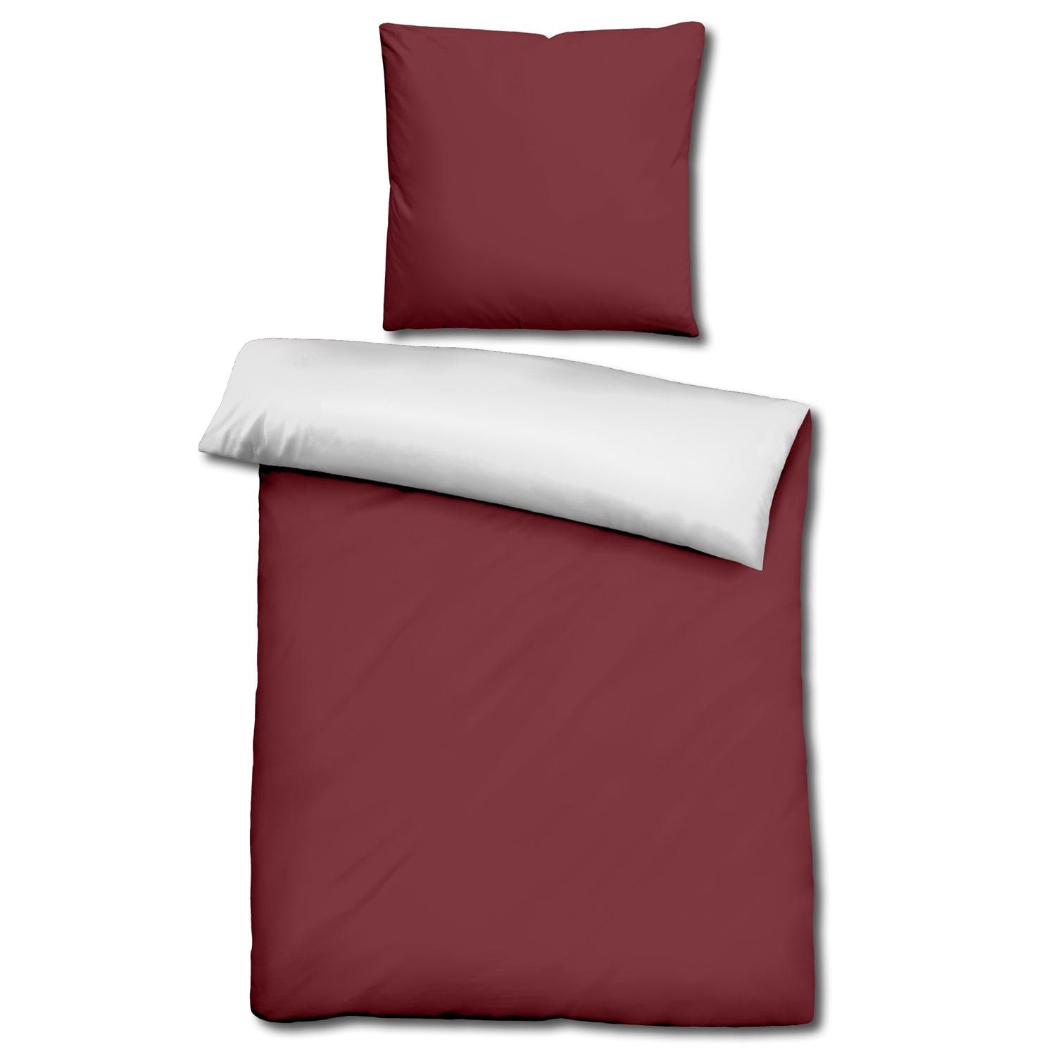 Double pack Sleezzz® Renforcé reversible bed linen dark red/white 135 x 200 + 80 x 80 cm
