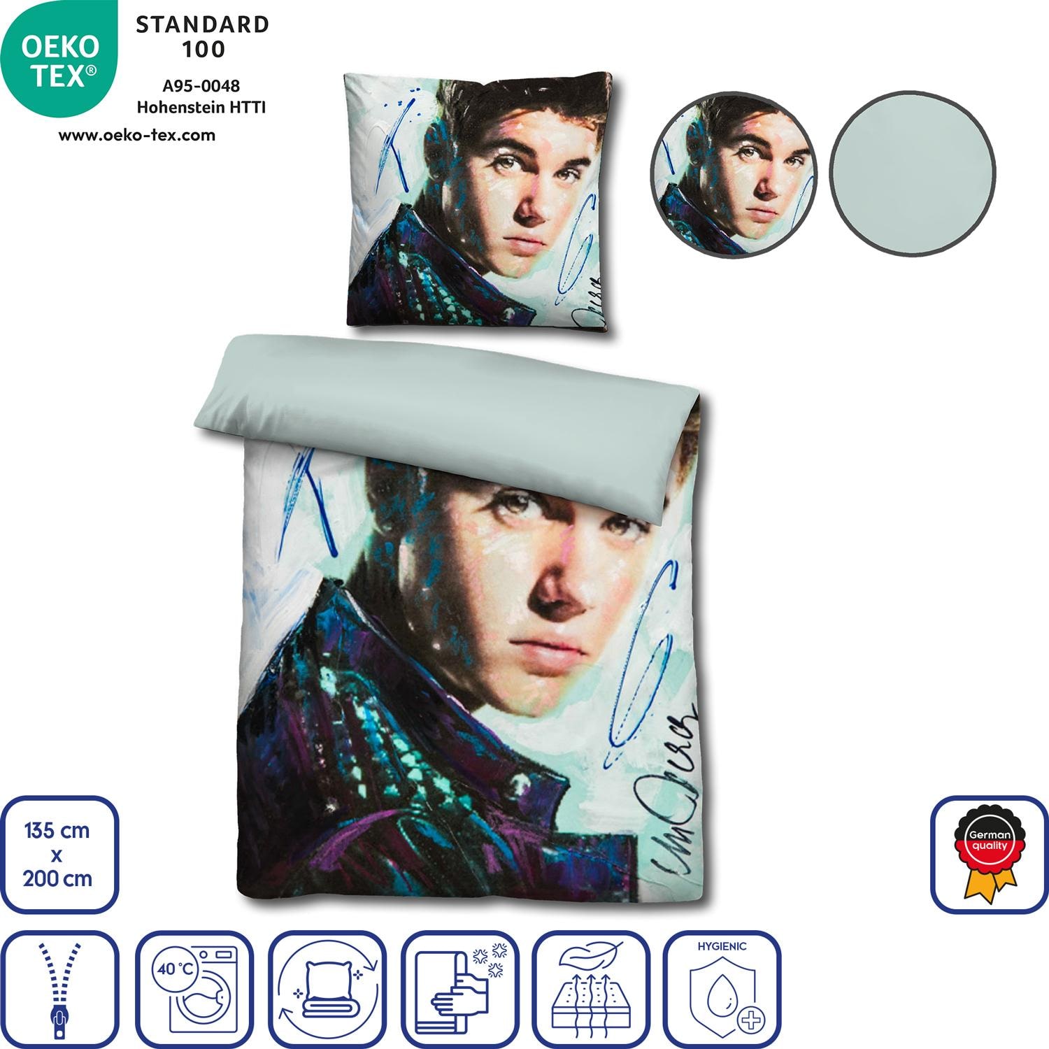 Caratteristiche in icone – Castell biancheria da letto reversibile in microfibra Justin Bieber di Sid Maurer 155 x 220 + 80 x 80 cm