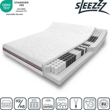 Online-Retoure 7 Zonen Taschenfederkernmatratze Sleezzz Premium 140 x 200 cm, Höhe 23 cm, Härtegrad H2/H3