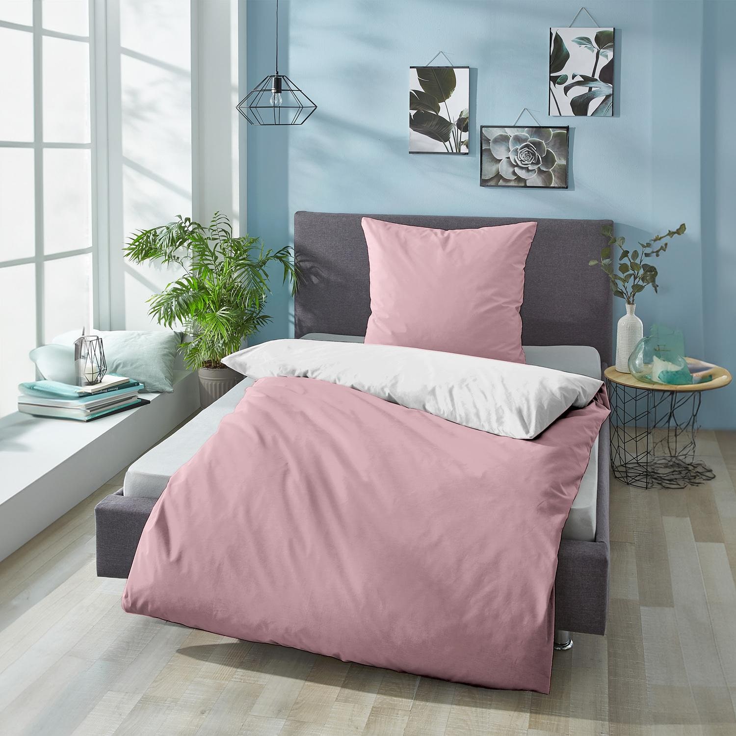 Sleezzz® Renforcé reversible bed linen rosé/white 135 x 200 + 80 x 80 cm