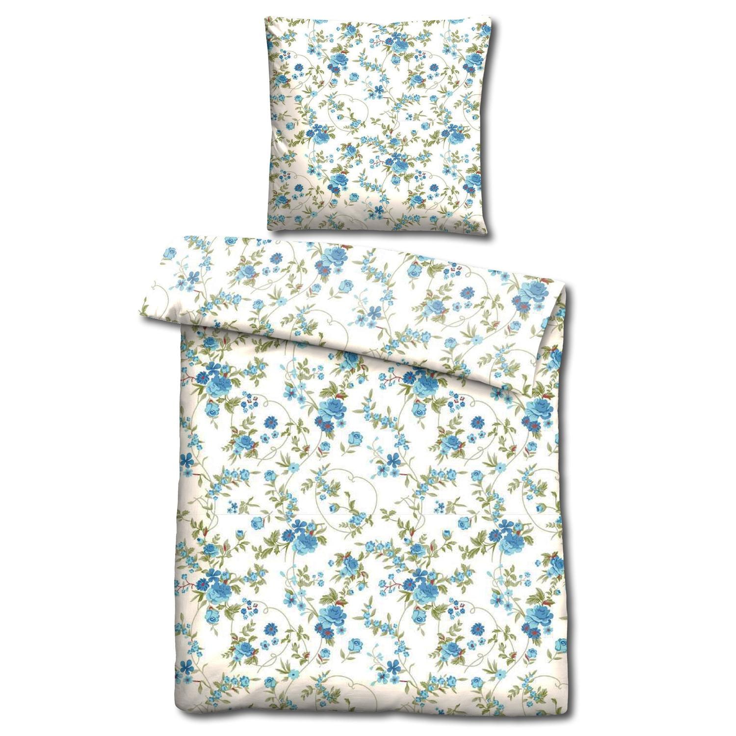 CloudComfort Basic microvezel beddengoed blauw bloemen 135 x 200 + 80 x 80 cm