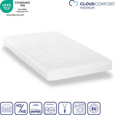 Materasso Premium a 7 zone 160x200 cm CloudComfort, altezza 15 cm, livello di rigidità H2/H3