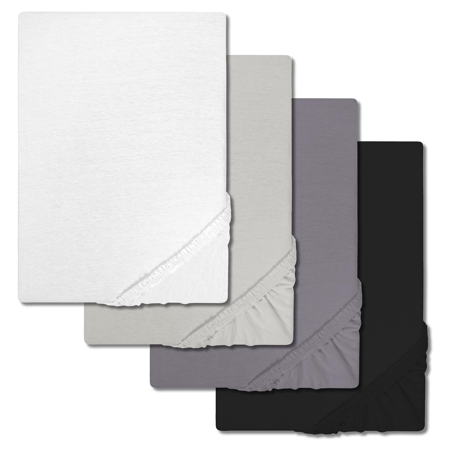 Lot économique 4 couleurs CloudComfort Basic drap-housse jersey stretch blanc/gris argenté/gris foncé/noir 140 x 190 - 160 x 200 cm (4 pièces)