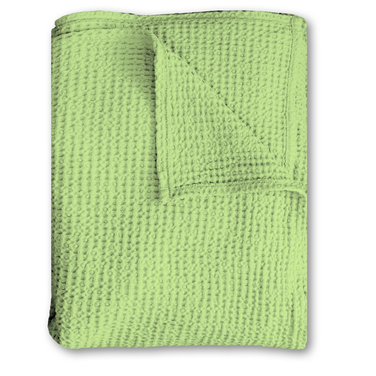 Puuvillainen vohvelipiqué-peitto vaaleanvihreä 130 x 180 cm.