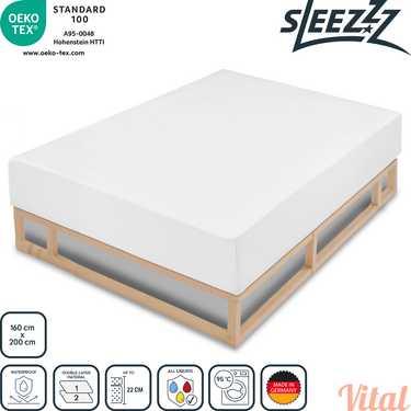 Sleezzz Vital wasserdichtes Molton Spannbettlaken mit antibakterieller Silber Veredelung 160 x 200 cm Doppelpack