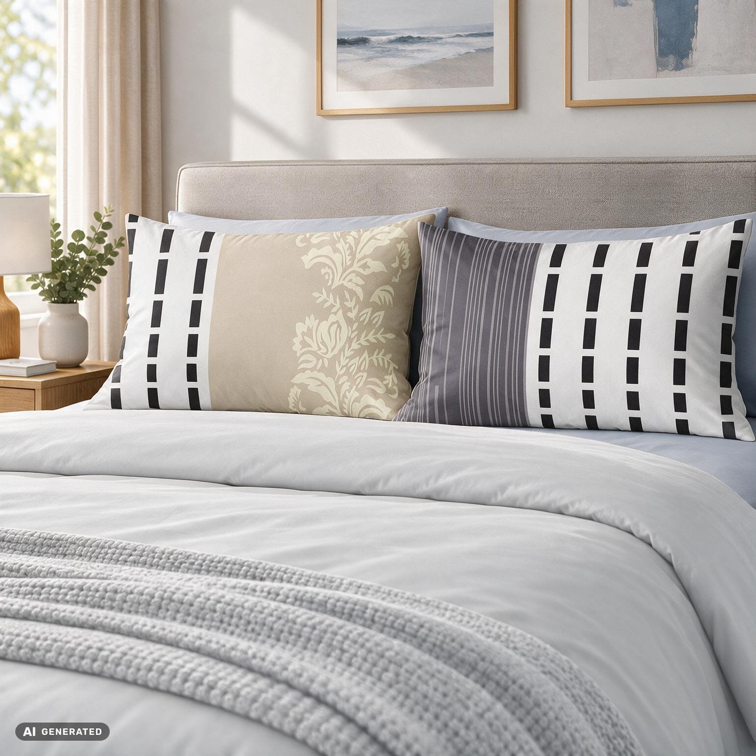 CloudComfort Basic – Set de 2 fețe de pernă din bumbac, bej/alb, 70 x 90 cm