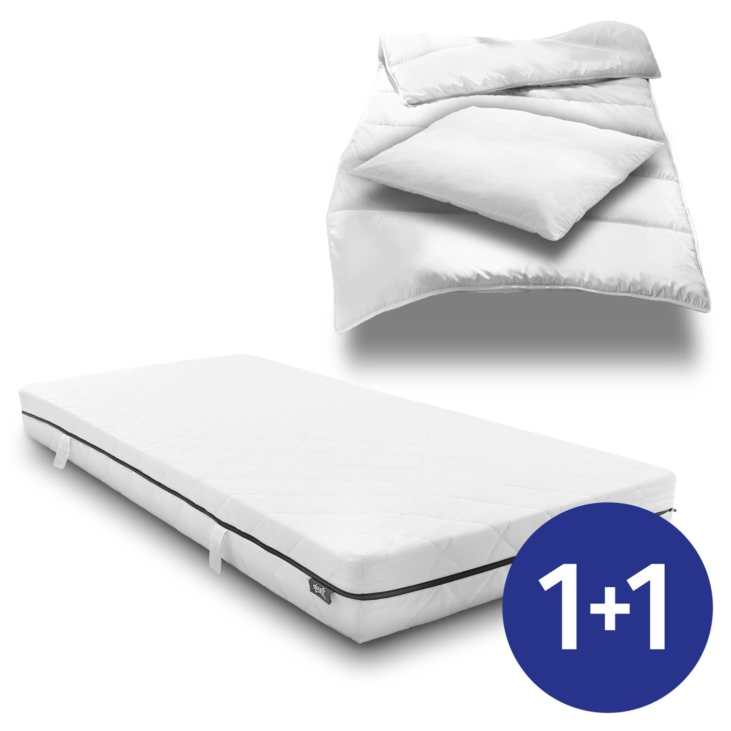 Taschenfederkernmatratze Sleezzz Superior 90 x 200 cm, Höhe 18 cm, Härtegrad H3 + CloudComfort Basic Mikrofaser Bettset 135 x 200 cm + 80 x 80 cm