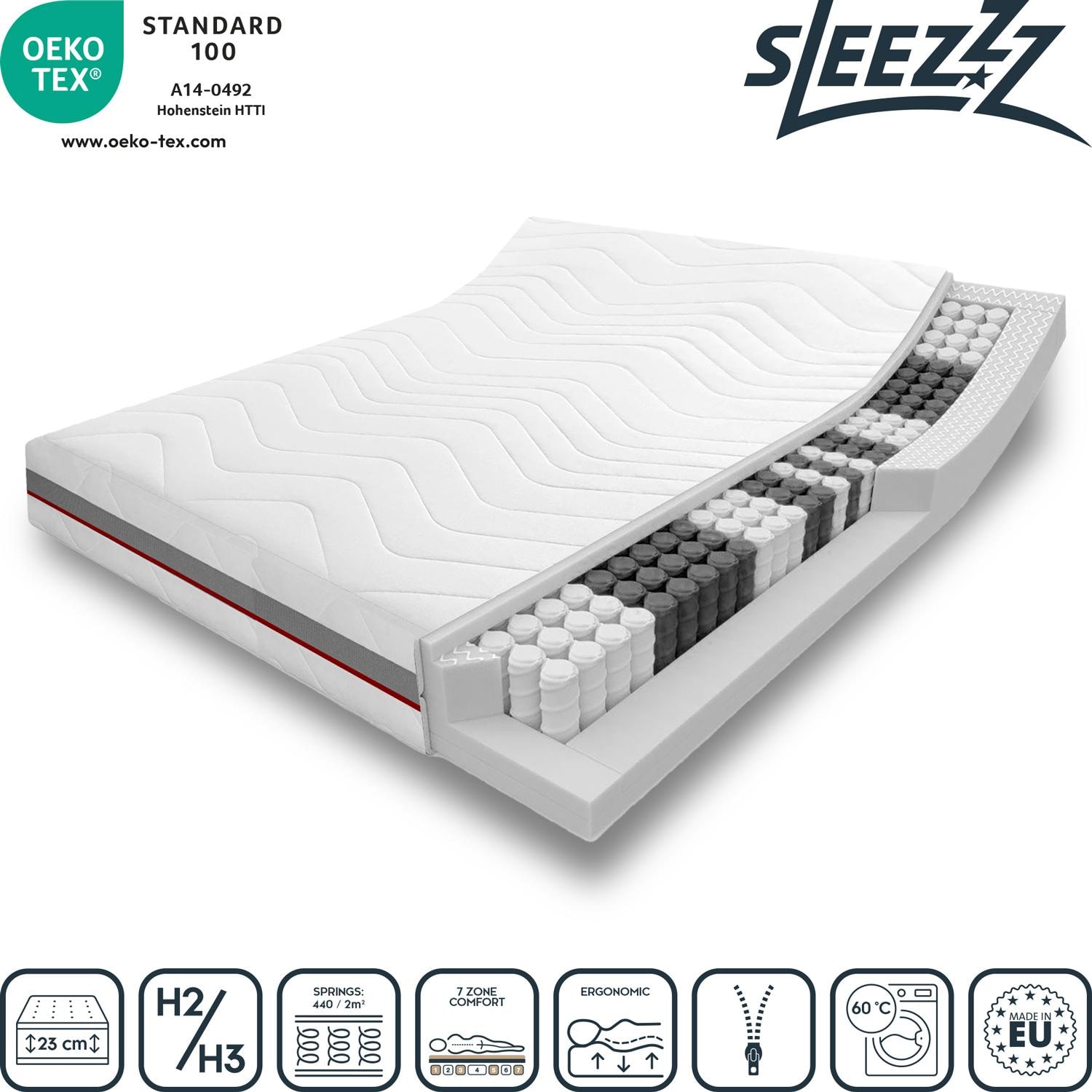 Eigenschaften als Symbole – Taschenfederkernmatratze Sleezzz® Premium T23 140 x 200 cm H2/H3