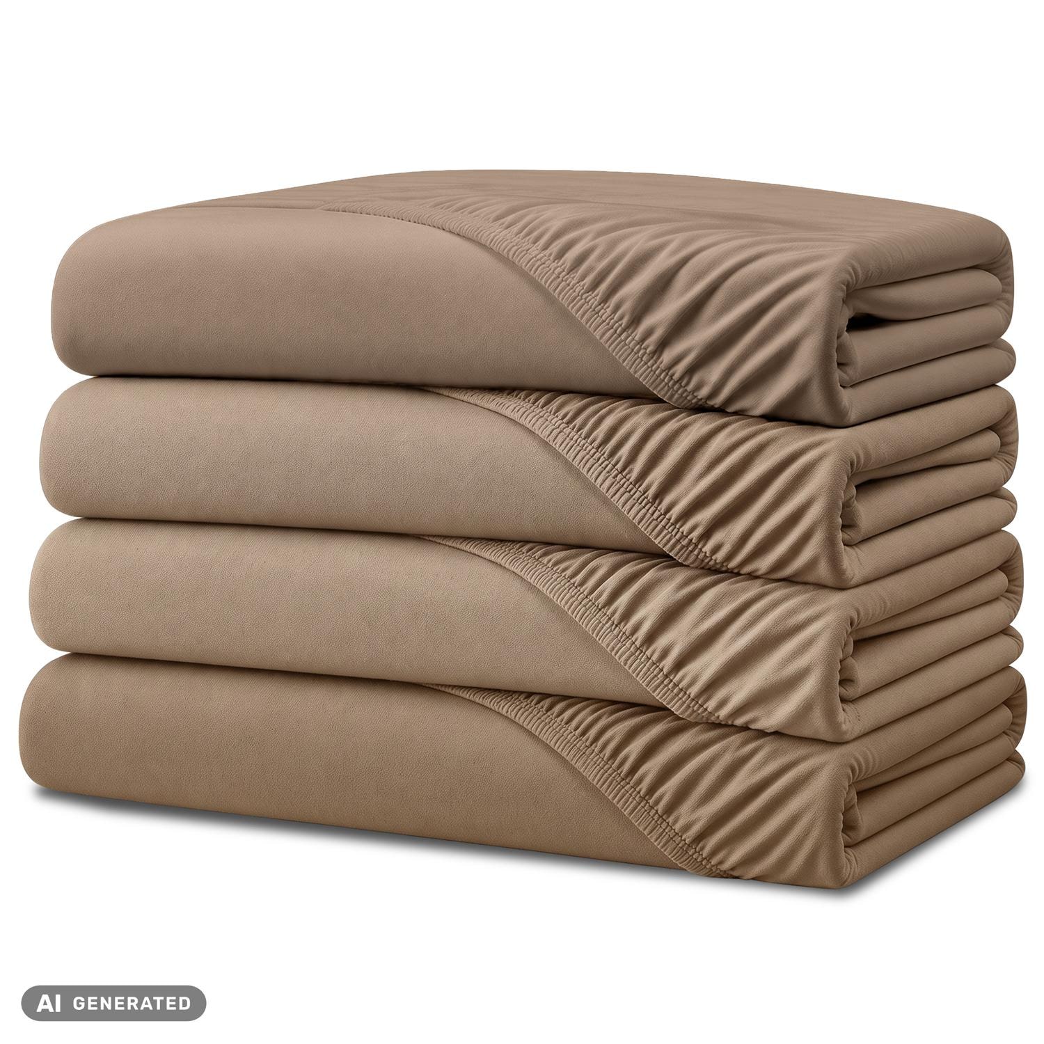 Set de 4 cearșafuri cu elastic CloudComfort Basic, culoare taupe, 120 x 200 cm