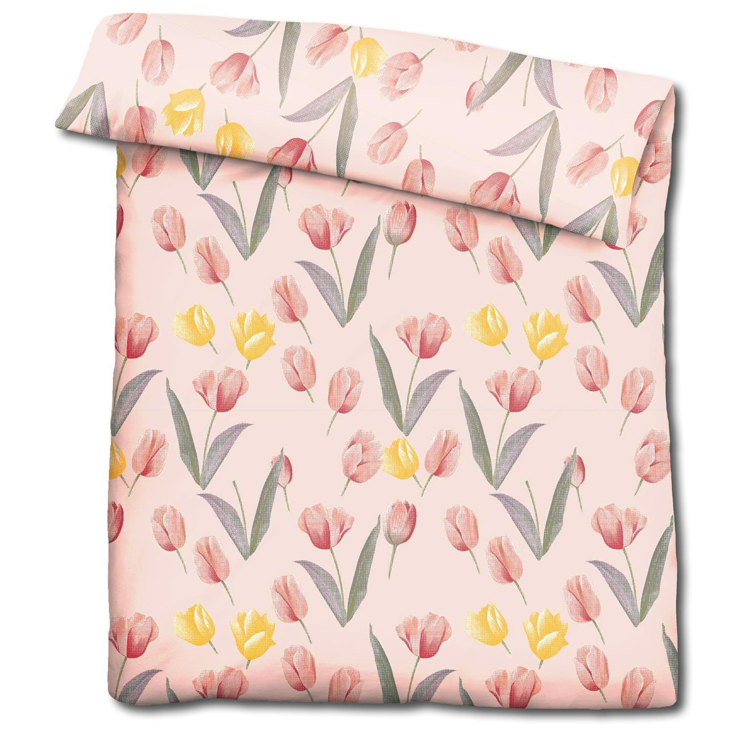 Double pack CloudComfort Basic microfiber bed linen tulips 135 x 200 + 80 x 80 cm