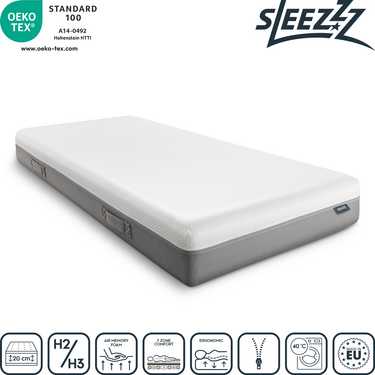 Viskoelastik-Matratze Sleezzz Premium 90 x 200 cm, Höhe 20 cm, Härtegrad H2/H3, mit Wendegriffen + Sleezzz® Smart Kuscheldecke 140 x 200 cm gratis