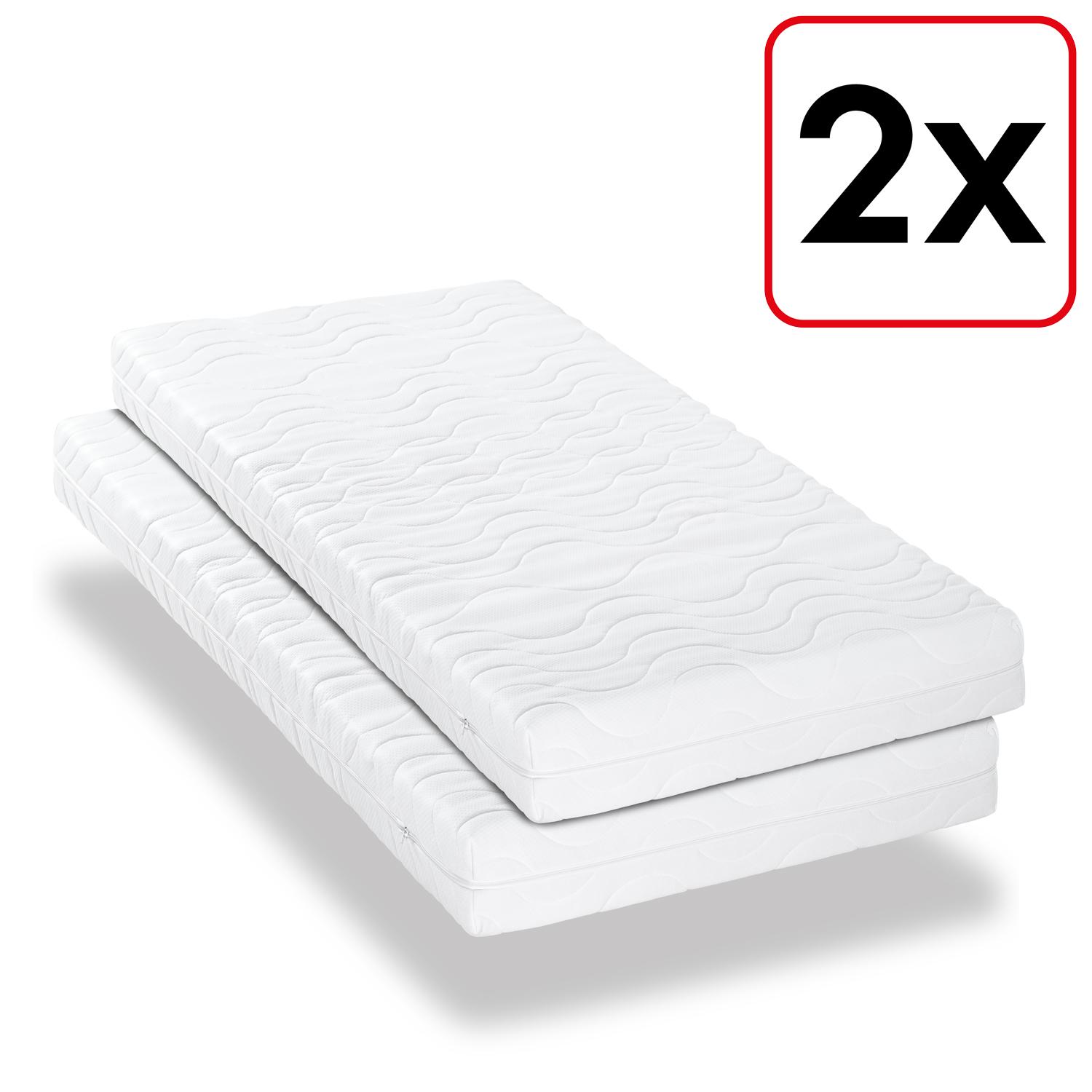 Lot de deux matelas Premium 7 zones 80x200 cm CloudComfort, hauteur 15 cm, degré de fermeté H2/H3, Twin-Set