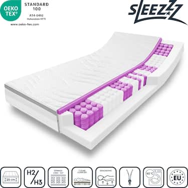 7 Zonen ergonomische Taschenfederkernmatratze Sleezzz Diamond T1000 140 x 200 cm, Höhe 23 cm, Härtegrad H2/H3, 1000 Federn/2m²