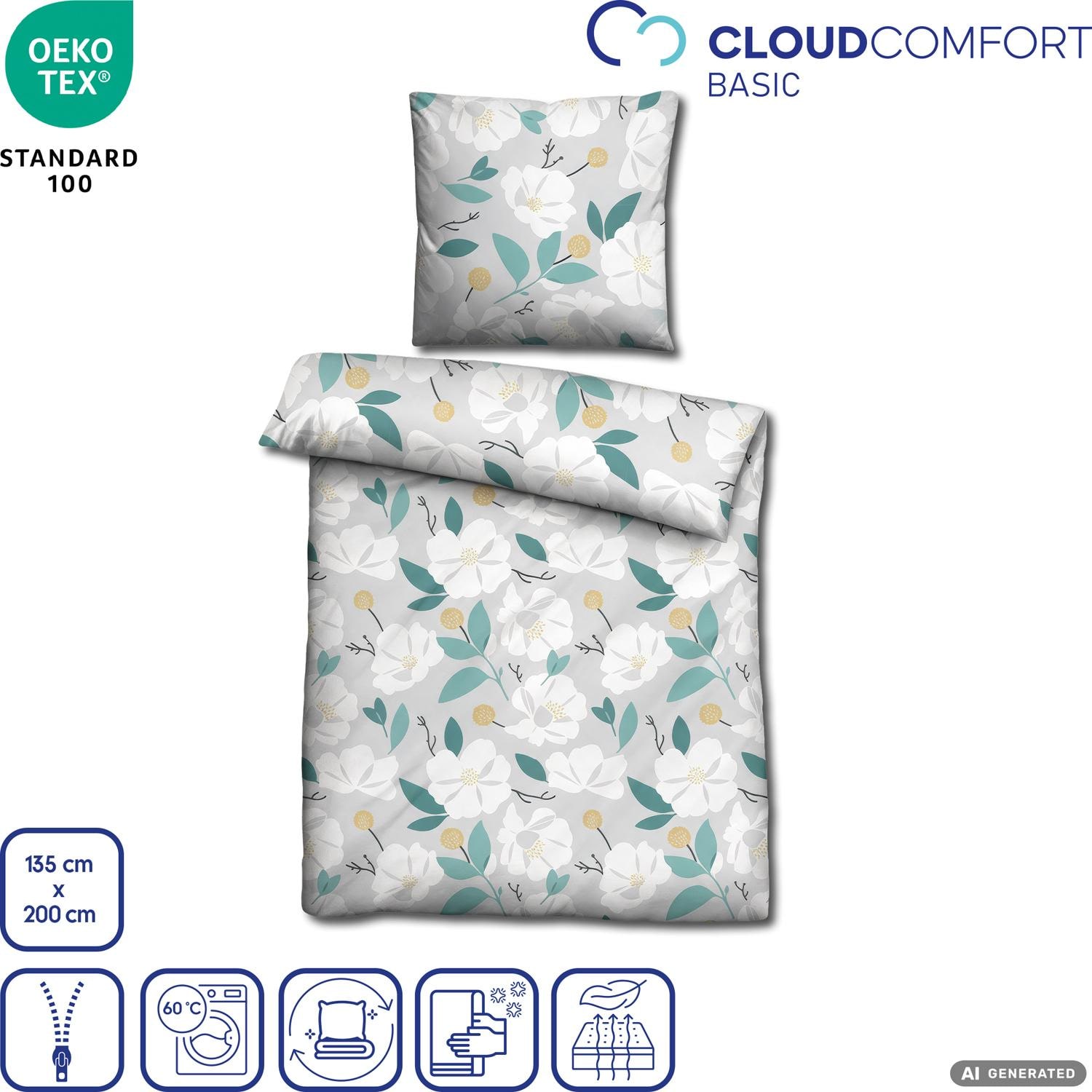 CloudComfort Renforcé Bettwäsche weiße Blumen 135 x 200 + 80 x 80 cm