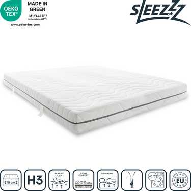 Saltea vâscoelastică cu 7 zone Sleezzz Smart 180 x 200 cm, înălțime 18 cm, nivel de fermitate H3 cu spumă cu memorie cu aer