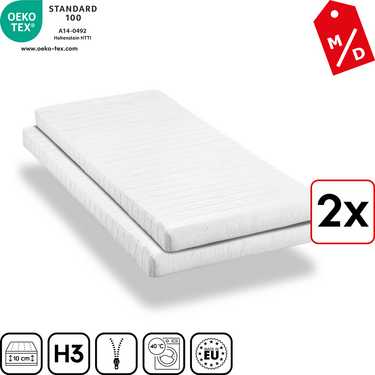 Comfort foam mattress K10 100 x 200 cm, height 10 cm, firmness level H3, twin set