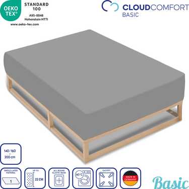 "CloudComfort Basic" pagrindinis paklodės lakštas, trikotažinis, elastingas, sidabriškai pilkas 140 x 190 - 160 x 200 cm