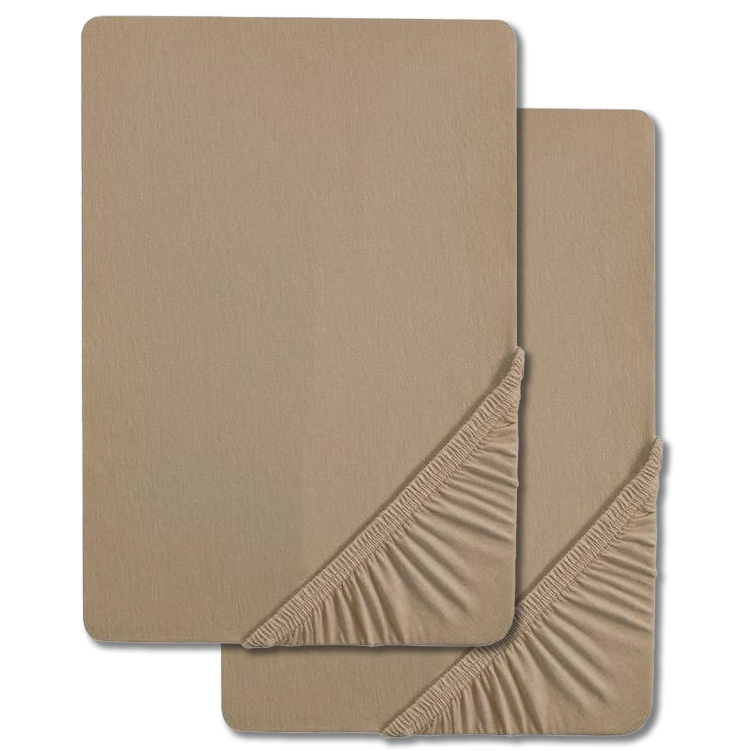 Set van twee CloudComfort Basic hoeslakens, taupe, 120 x 200 cm