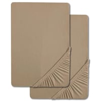 Set van 2 CloudComfort Basic hoeslakens van jersey-stretch, taupe, 120 x 200 cm (2 stuks)