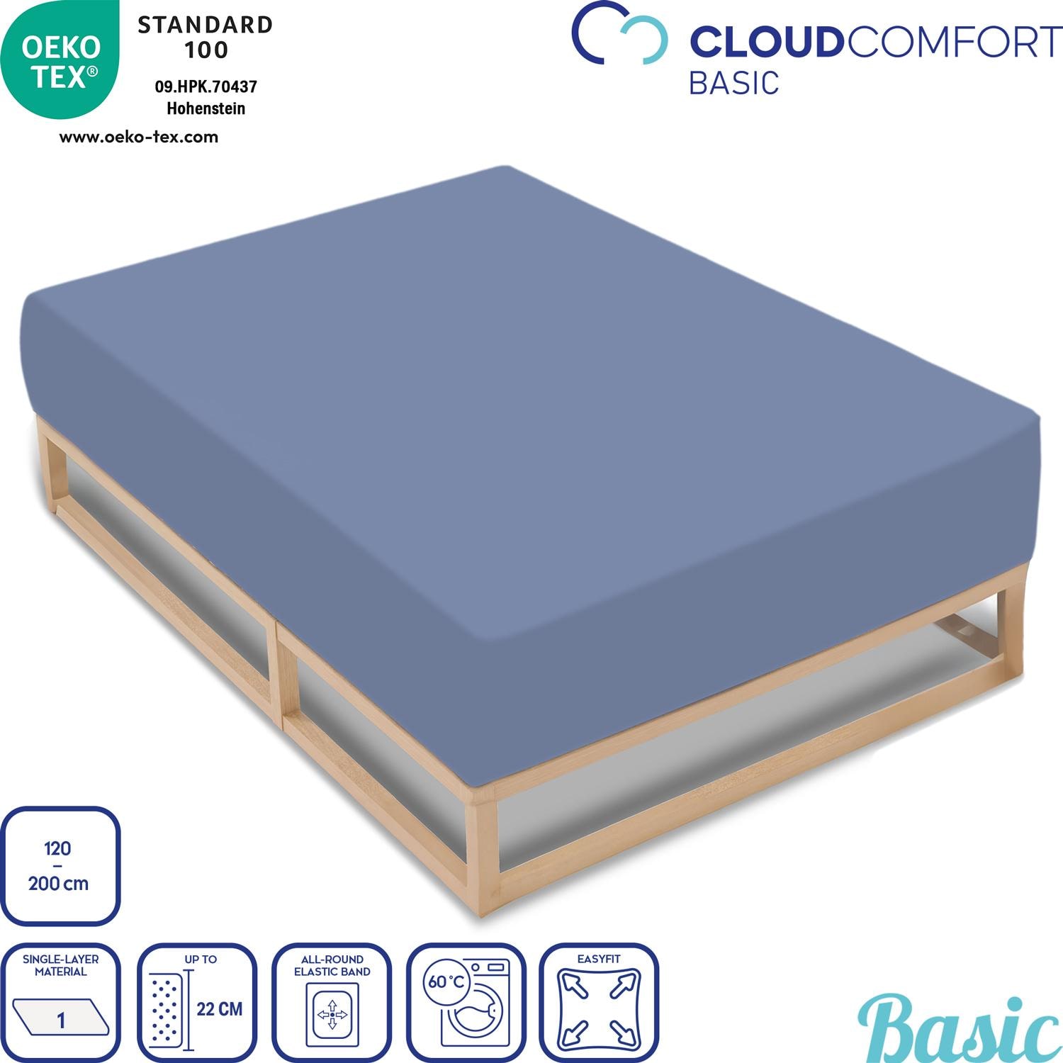 CloudComfort Basic Spannbettlaken Jersey-Stretch blau  120 x 200 cm