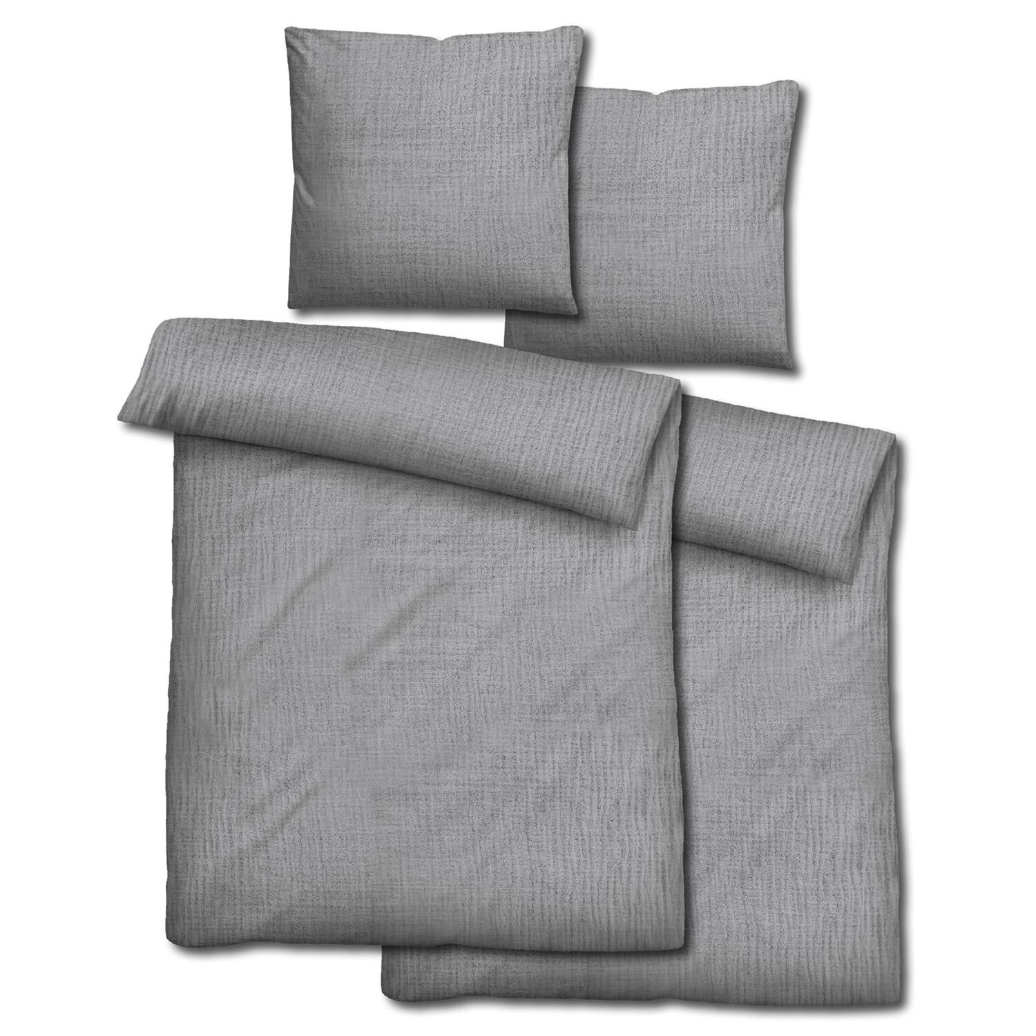 Doppelpack Sleezzz® Musselin Bettwäsche grau 135 x 200 cm + 80 x 80 cm
