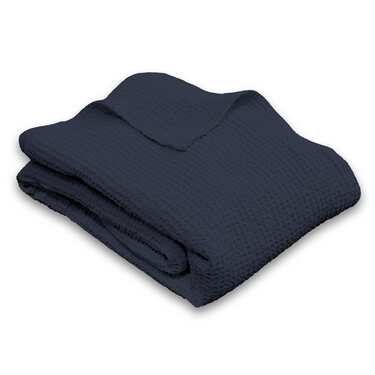 Medvilninė vaflinė pikė antklodė tamsiai mėlyna 130 x 180 cm