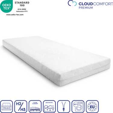 Premium 7-zoners madras 100x200 cm CloudComfort, højde 15 cm, fasthedsniveau H2/H3