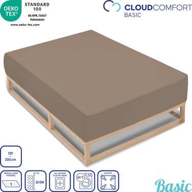 4-delt sæt CloudComfort Basic stræklagen i jersey-stretch, taupe, 120 x 200 cm (4 stk.)