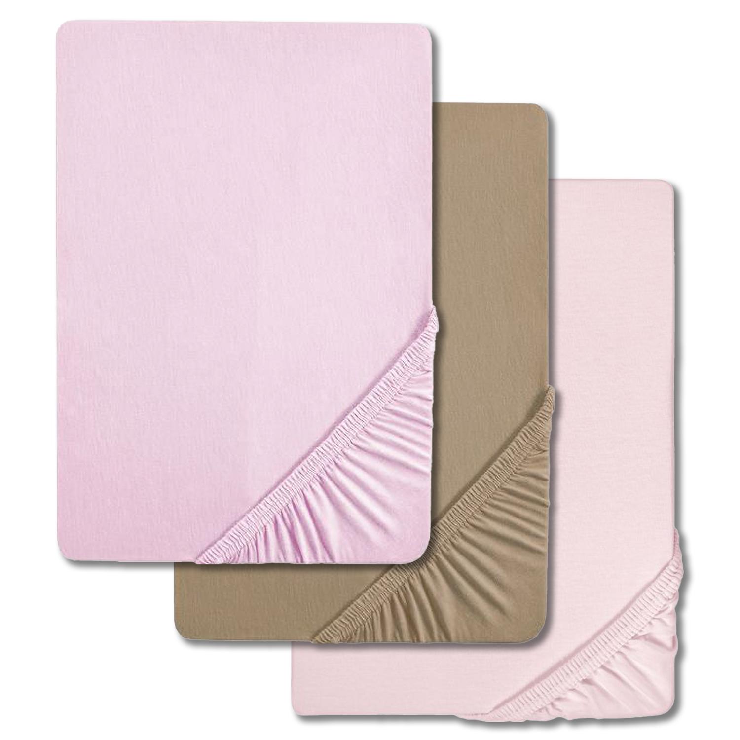 Sparpaket 3 Farben Castell Spannbettlaken Jersey rosa/flieder/taupe 90 x 190 - 100 x 200 cm (4 Stück)