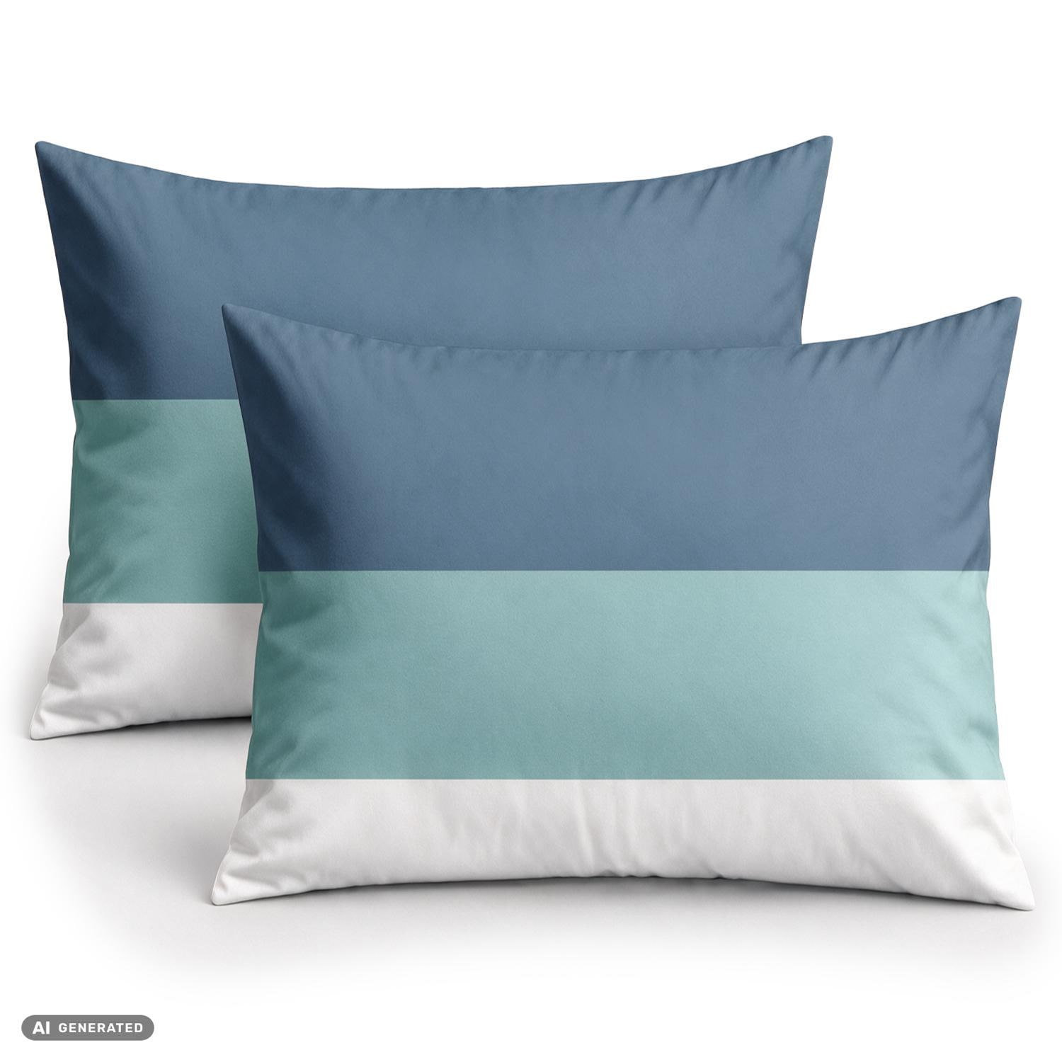 CloudComfort Basic - Capa de almofada de algodão às riscas azuis e brancas, conjunto de 2, 70 x 90 cm