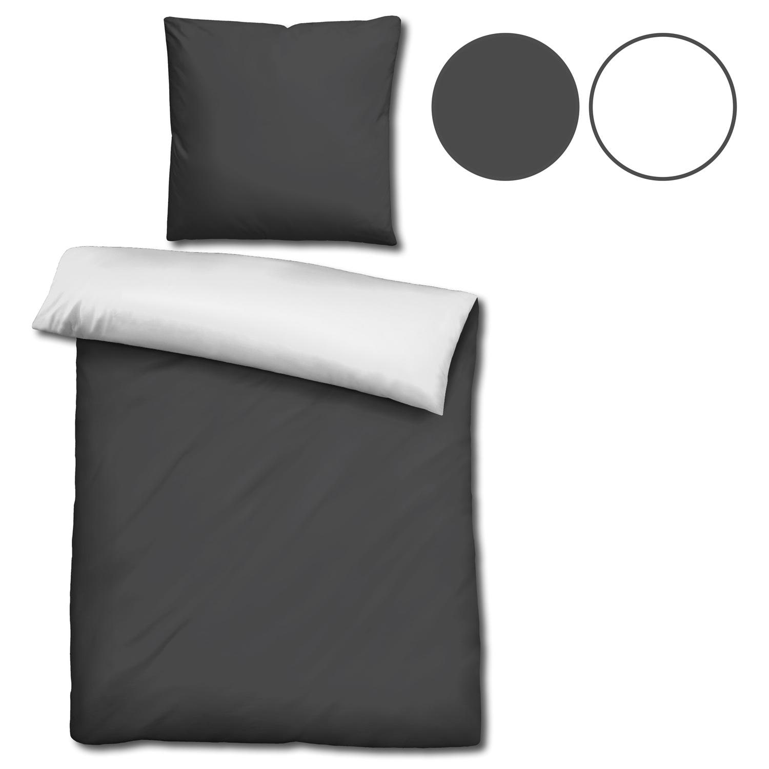 Double pack Sleezzz® Renforcé reversible bed linen dark gray/white 135 x 200 + 80 x 80 cm