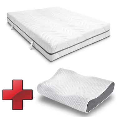 7-zone viscoelastic mattress Sleezzz Smart 120 x 200 cm, height 18 cm, firmness level H3 with air memory foam + Sleezzz Premium orthopaedic gel effect neck support pillow 32 x 60 cm