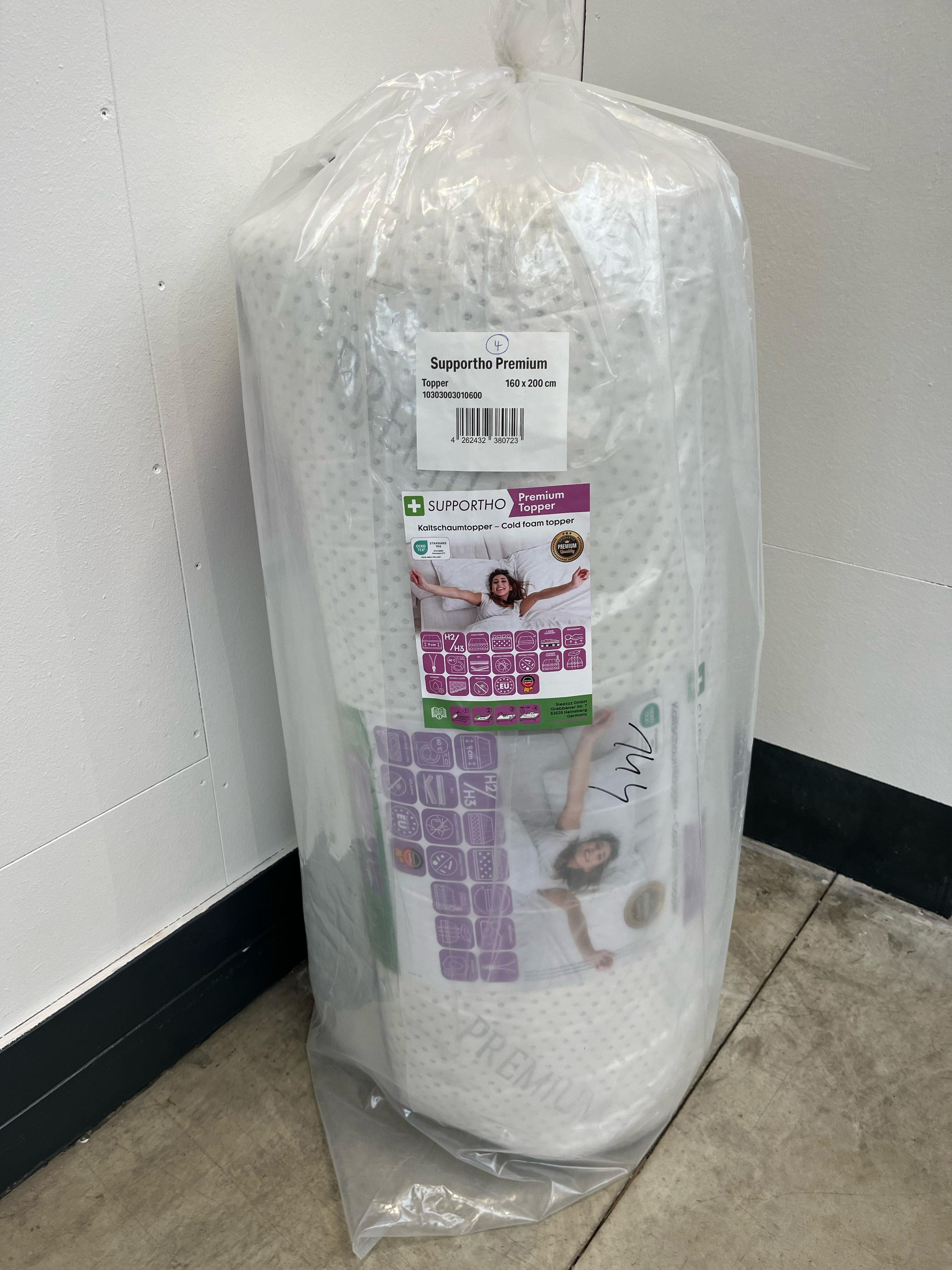 Online-Retoure Kaltschaumtopper Supportho Premium Topper 160 x 200 cm H3, Höhe 9 cm, Härtegrad H3 mit antibakteriellem Bezug