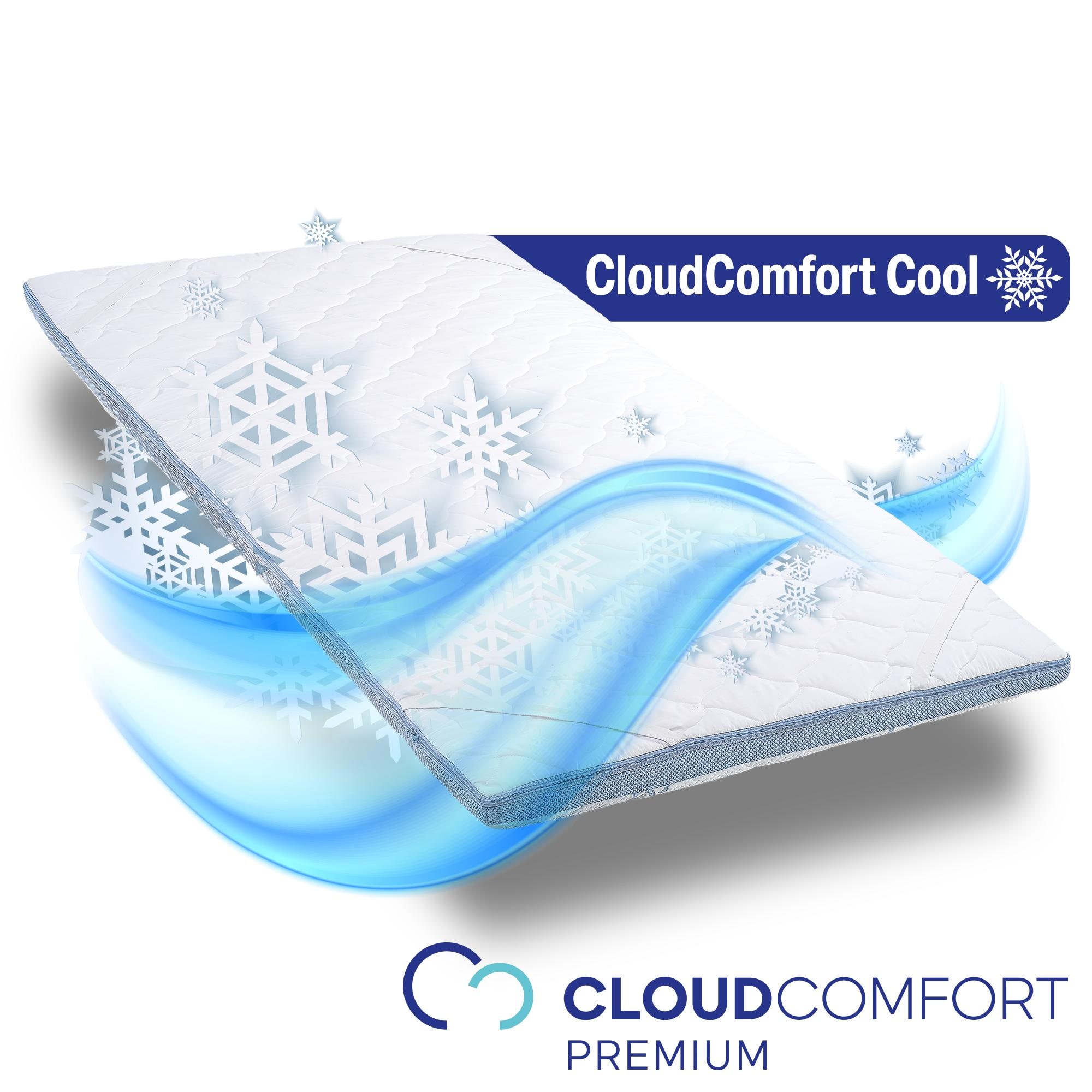 Kaltschaumtopper CloudComfort Cool 90 x 200 cm H2/H3, Höhe 7 cm, Härtegrad H2/H3, 7-Zonen Topper mit Sommer- und Winterseite + CloudComfort Basic Gel-Flocken Kissen 40 x 80 cm