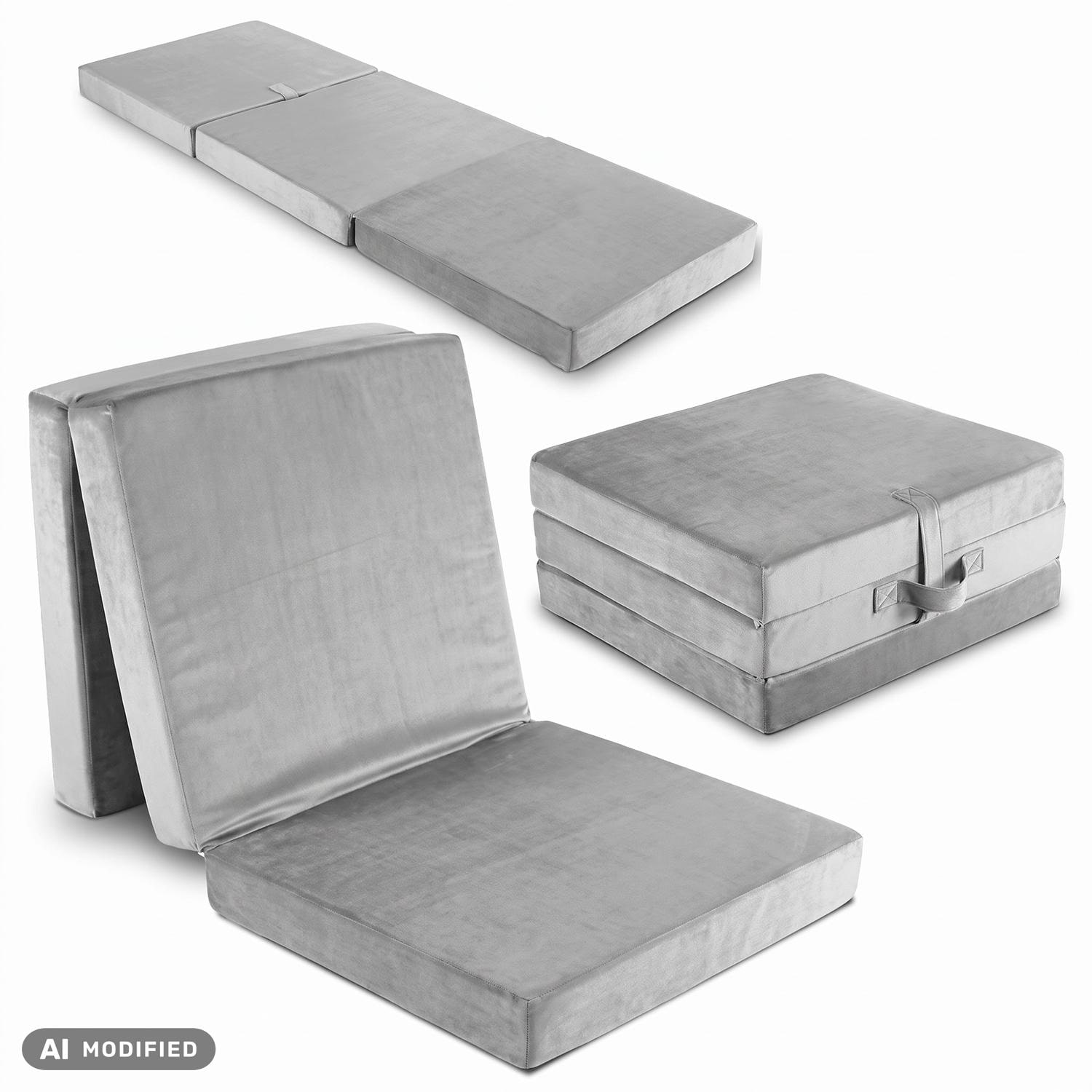 CloudComfort Premium Klappmatratze 70 x 195 cm silber, 10 cm hoch mit Möbelstoff bezogen