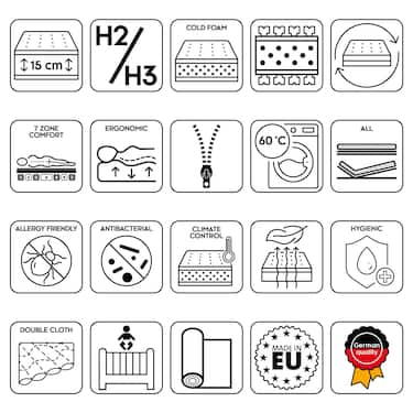 Kaltschaummatratze CloudComfort Premium 90 x 200 cm, Höhe 15 cm, Härtegrad H2/H3 + CloudComfort Viskoelastik Komfort-Schlaf-Kissen 40 x 80 cm