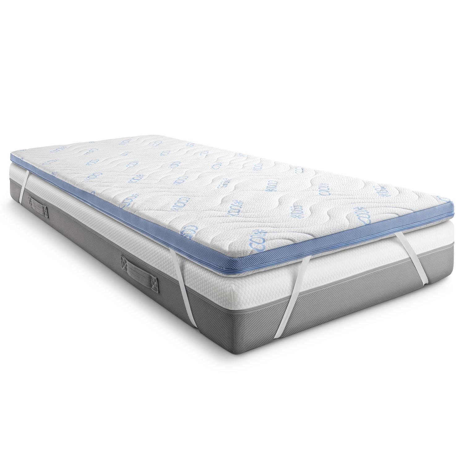 Im Schlafzimmer – CloudComfort Cool Topper 90 x 200 cm H2/H3 + CloudComfort Basic Gel-Flocken Kissen 40 x 80 cm