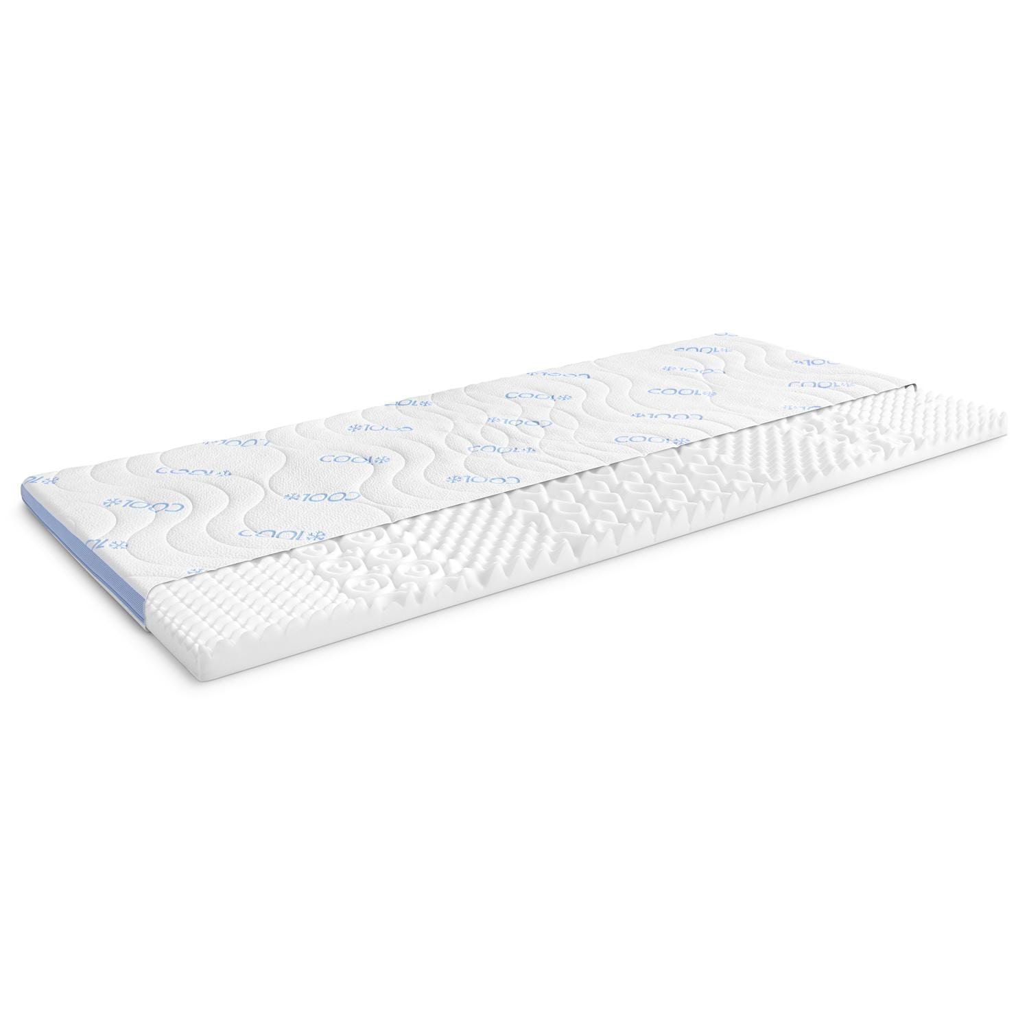 Aufbau und Schichten – CloudComfort Cool Topper 90 x 200 cm H2/H3 + CloudComfort Basic Gel-Flocken Kissen 40 x 80 cm